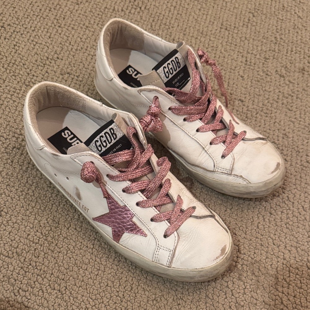 Golden Goose Women's White Sneakers with Pink Accents